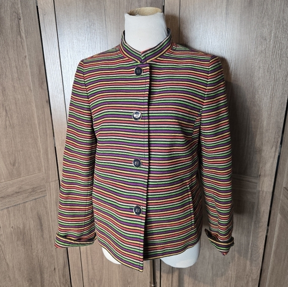 Talbots Womens Rainbow Colorful Striped Mandarin Collar Blazer Jacket - Picture 12 of 16